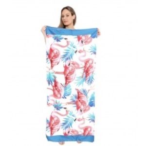 Pink flamingo beach towel drawstring bag